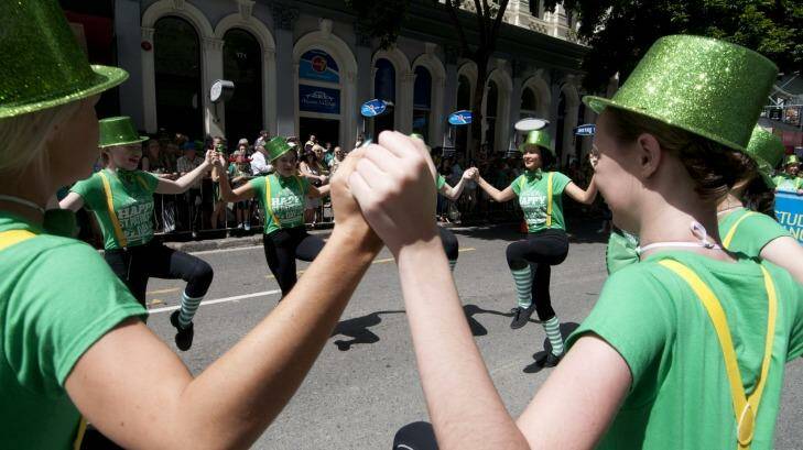 Dancing during the St Patrick's Day Parade in Brisbane.  Photo: Robert Shakespeare