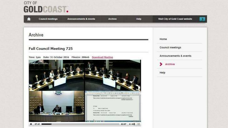 Unlike its counterpart in Brisbane, the Gold Coast City Council live streams its meetings. Photo: Screen capture