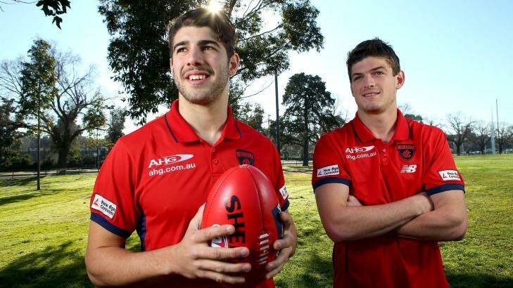 Ups and downs: Melbourne's Christian Petracca and Angus Brayshaw finally played their first game together last month. Photo: Pat Scala