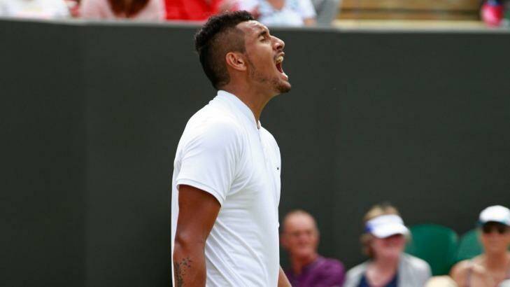 Nick Kyrgios reacts during his first round match against Radek Stepanek of the Czech Republic at Wimbledon on Tuesday. Photo: Adam Pretty