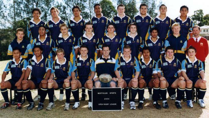 Humble beginning: Minto boys Hayne, Krisnan Inu (back row, far right) and Tony Williams (back row, four from left) grew up playing league together at Westfield Sports High.
 Photo: Supplied