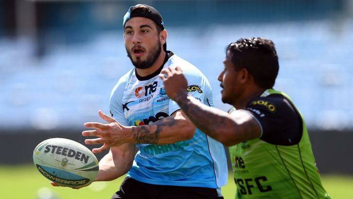 Pivotal performers: Jack Bird gets away from Ben Barba during a Cronulla Sharks training session at Remondis Stadium. Photo: Renee McKay