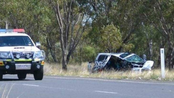 The scene of the double fatality on the Moonie Highway, west of Dalby.  Photo: Toowoomba Chronicle