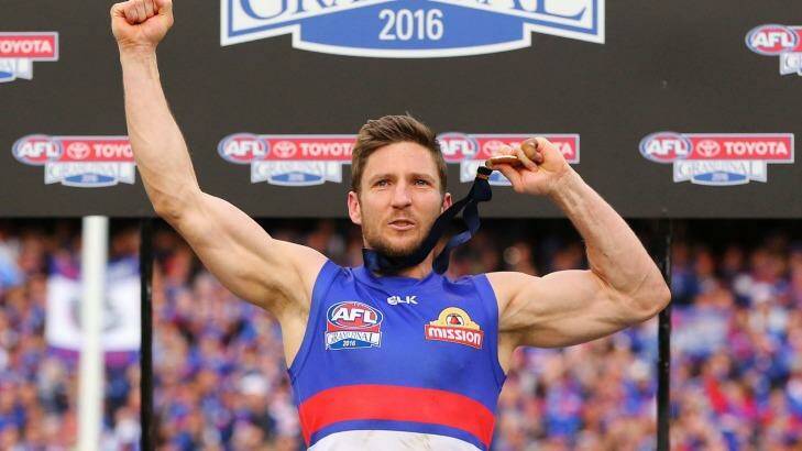 Matthew Boyd on the dais after last year's grand final. Photo: Michael Dodge/AFL Media/Getty Images