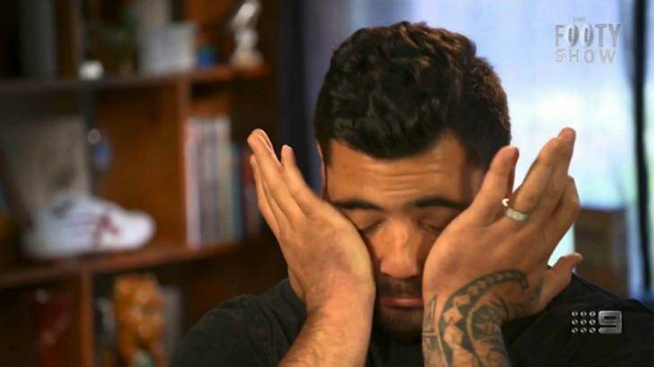 Andrew Fifita breaks down during <i>The Footy Show</i> interview. Photo: Channel Nine