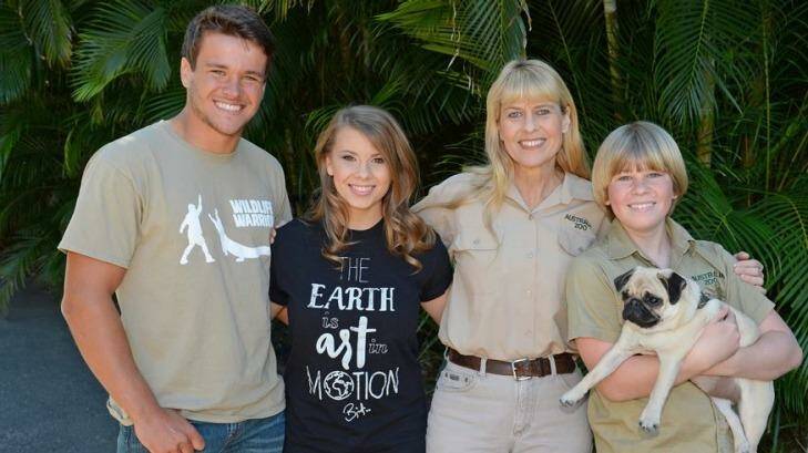 Bindi Irwin with boyfriend Chandler Powell, mum Terri and brother Robert Irwin. Photo: Australia Zoo