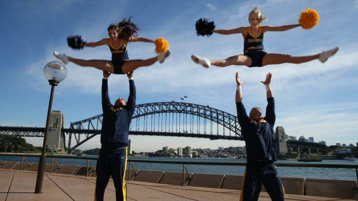 University of California Golden Bears cheerleaders ahead of the Sydney Cup. Photo: Louise Kennerley