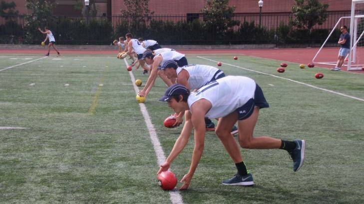 AFL Academy players training at the IMG Academy, University of Southern California. Photo: Emma Quayle