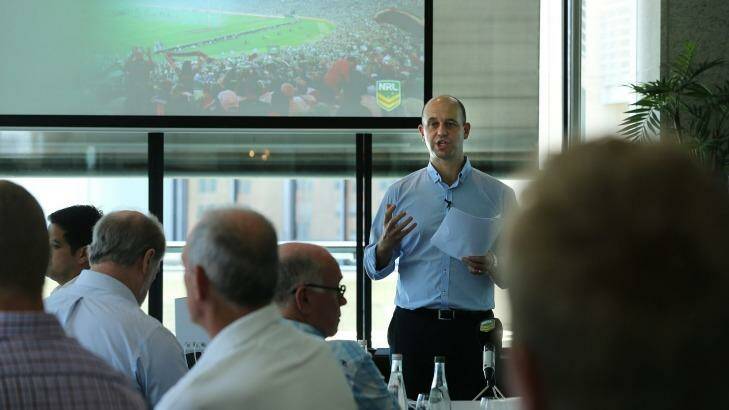 Coaches will not dictate rule changes: Todd Greenberg makes a presentation to NRL coaches and officials. Photo: Kate Geraghty
