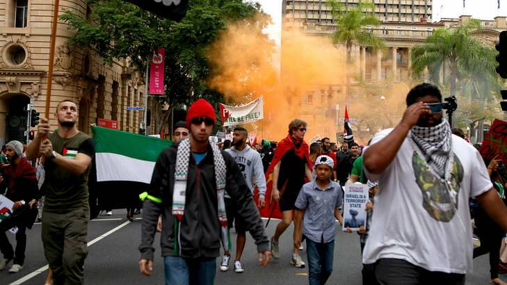 Brisbane residents protest and support Palestine in the Brisbane CBD. Photo: Michelle Smith