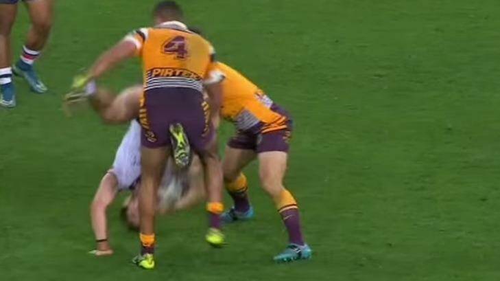 In hot water: Justin Hodges upends Aidan Guerra on Friday night.