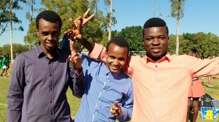 Soccer is our glue: Abshir Mohamed, 23, Abdi Muhamed, 18 and Mohamed Beavogui, 18. Photo: Renee Miledes