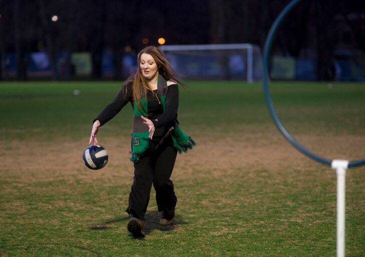 Sherryn Groch tried her hand at quidditch, but copped a few bludgers along the way. Photo: Sitthixay Ditthavong