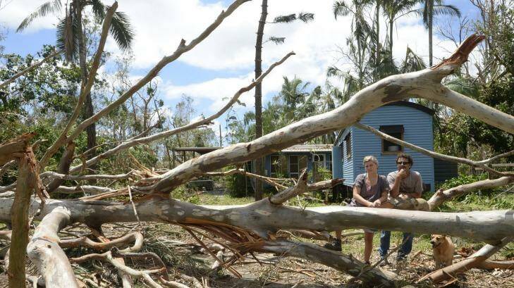 Ariana Yaw and Stephen ODonnell of Kingfisher Lodge in Byfield, Australia after Tropical Cyclone Marcia hit the region. Photo: Karin Calvert