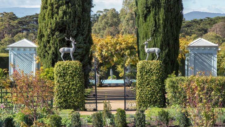 Bronze stags from Rome sit atop concrete pillars. Photo: Supplied