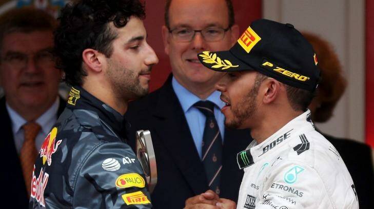 Hamilton consoles Ricciardo. Photo: Lars Baron/Getty Images