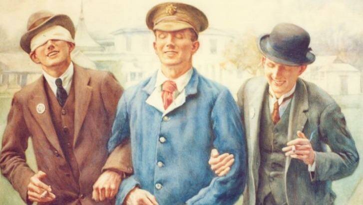 World War I. Blinded (but still cheerful) veterans at St Dunstan's hospital, London.