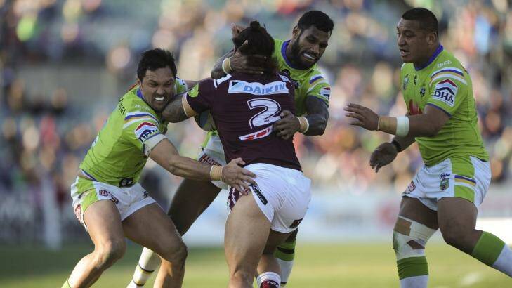 The Raiders' finals hopes effectively ended against the Sea Eagles last weekend. Photo: Graham Tidy 