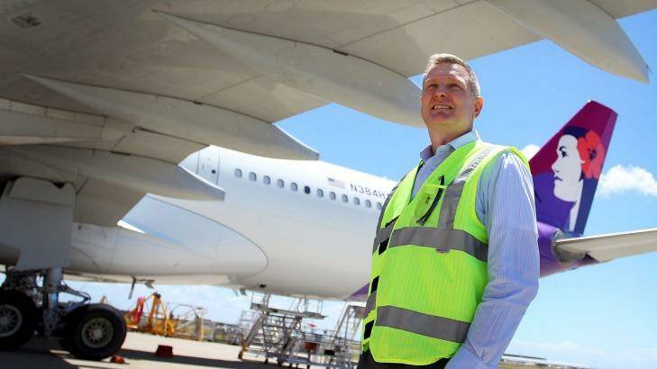 Qantas engineer Andrew Howard oversaw the 500-hour installation on the Hawaiian Airlines plane. Photo: Lisa Maree Williams