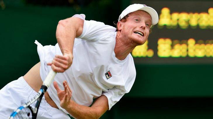 Matt Barton in action against Marcelo Arevalo, of Spain, during Wimbledon qualifying. Photo: Justin Setterfield/Getty Images