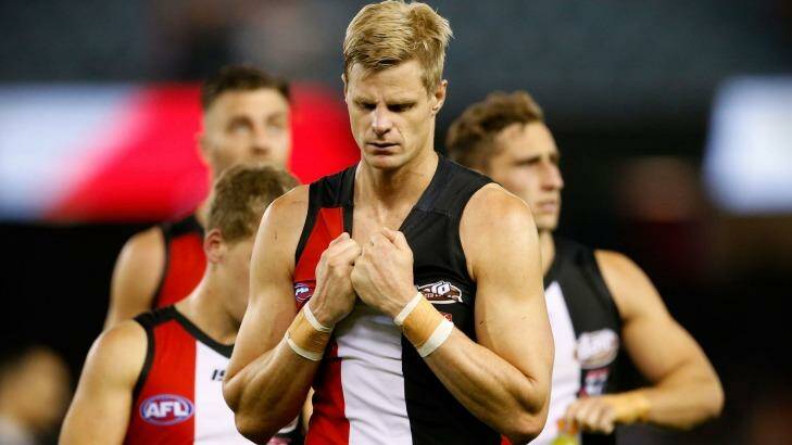 Captain Nick Riewoldt looks dejected after the Saints' loss to Greater Western Sydney on Sunday.  Photo: Getty Images/AFL Media