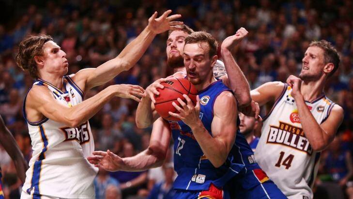 Anthony Drmic of the Adelaide 36ers wins the ball during the round 16 NBL match between the Adelaide 36ers and the Brisbane Bullets. Photo: Morne de Klerk