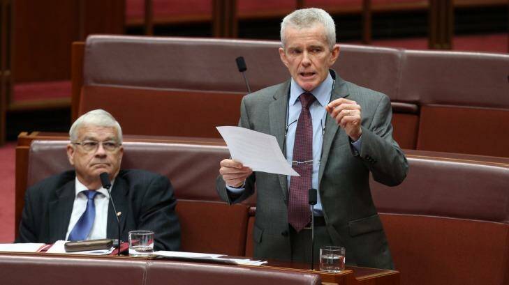 Senator Malcolm Roberts earlier this month delivering his conclusion that CSIRO scientists are wrong about climate change. Photo: Andrew Meares