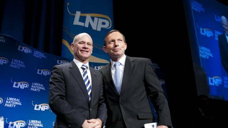 Prime Minister Tony Abbott and Queensland Premier Campbell Newman were among party leaders past and present at a fundraising dinner on Thursday night. Photo: Harrison Saragossi