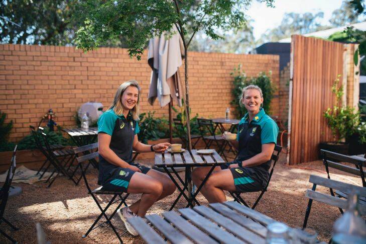 Australian Cricketers Kristen Beams and Ellyse Perry at Two Before Ten cafe in Aranda.