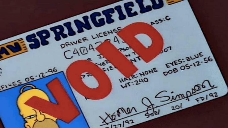 Homer Simpson's licence which reveals his date of birth. 