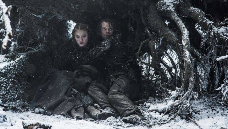 Sansa Stark (Sophie Turner) and Theon Greyjoy (Alfie Allen) hide from Ramsey in <i>Game of Thrones</i>. Photo: Supplied