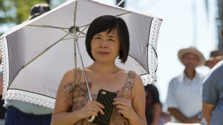 Former One Nation candidate Shan Ju Lin at a pro-life rally in Brisbane on Saturday. Photo: Glenn Hunt