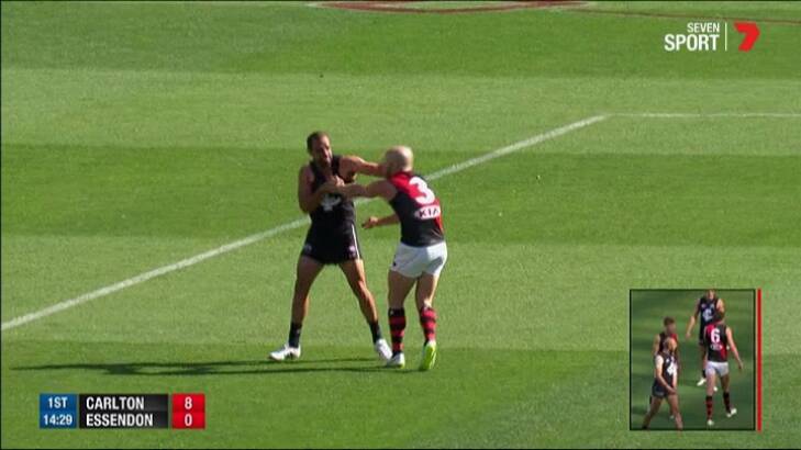 Chris Yarran throws his punch. Photo: Channel Seven