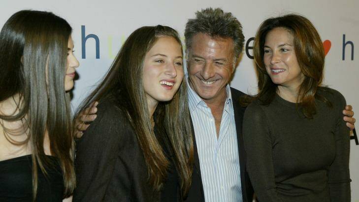 In 2004: Actor Dustin Hoffman, second from right, shares a laugh with his two daughters, Rebecca and Alexandra, and his wife, Lisa Gottsegen, right. Photo: Danny Moloshok/AP