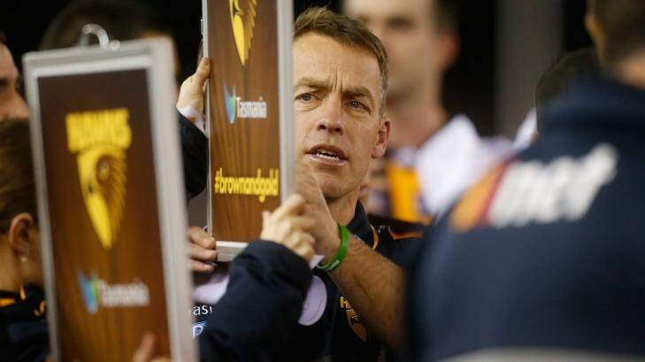 Clarkson addresses his team. Photo: AFL Media/Getty Images