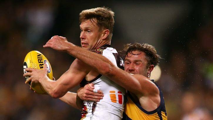 Sam Mitchell against his likely new team, West Coast. Photo: Paul Kane
