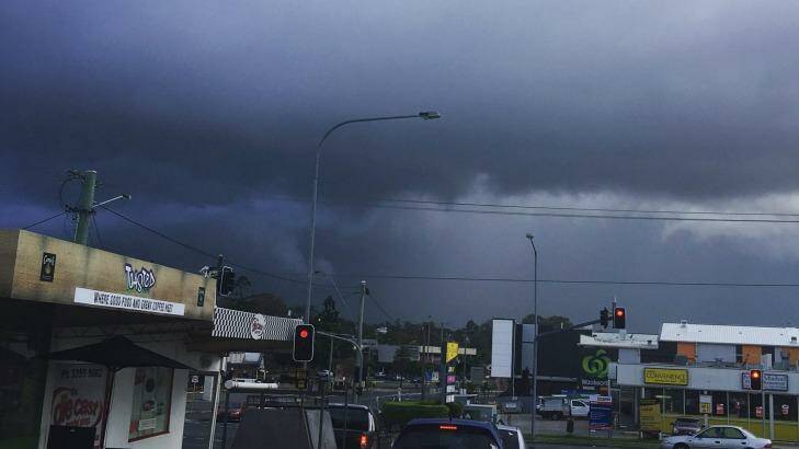 Stormy skies over Brisbane on Saturday morning delivered heavy rainfall in some parts.  Photo: Wendy Hughes