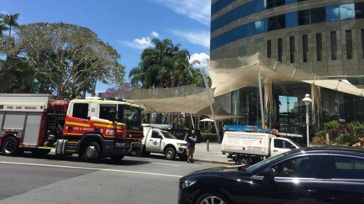 Emergency crews outside Waterfront Place after part of a ceiling collapsed on Tuesday. Photo: Amy Mitchell-Whittington