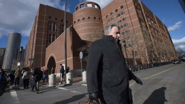 Former Boston Police Commissioner Ed Davis, who was in office at the time of the Boston Marathon bombings, leaves the federal courthouse on the first day of jury selection in the trial of accused bomber Dzhokhar Tsarnaev. Photo: Gretchen Ertl 