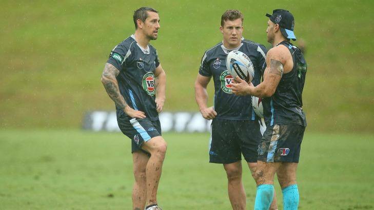 Brains trust: Mitchell Pearce, Trent Hodkinson and Robbie Farah at the Coffs Harbour training camp.