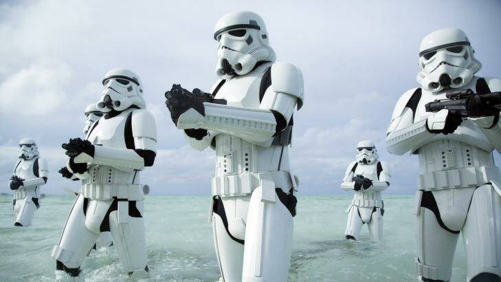 Stormtroopers prove they ain't afraid of no damp in Rogue One: A Star Wars Story. Photo: Jonathan Olley