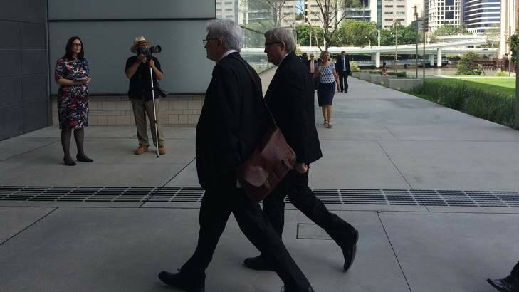 Former Prime Minister Kevin Rudd arrives for the public memorial service for former Queensland Premier Wayne Goss. Photo: Cameron Atfield