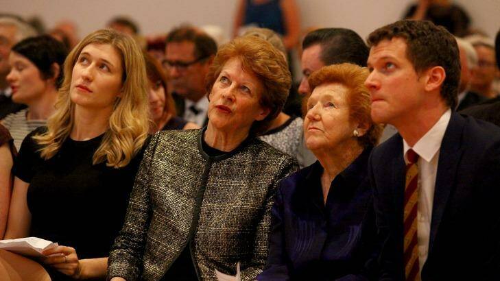 Wayne Goss's daughter Caitlin Goss, wife Roisin Goss, mother Norma Goss and son Ryan Goss at the GOMA memorial service. Photo: Michelle Smith