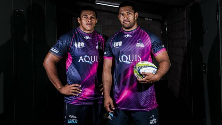 Brumbies props Alan Alaalatoa and Scott Sio hope to play for the Wallabies together. Photo: Jamila Toderas