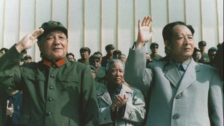 Hu Yaobang, right, then secretary-general of the Chinese Communist Party, reviews a military parade with paramount leader Deng Xiaoping in September 1981.  Photo: Xinhua/AP