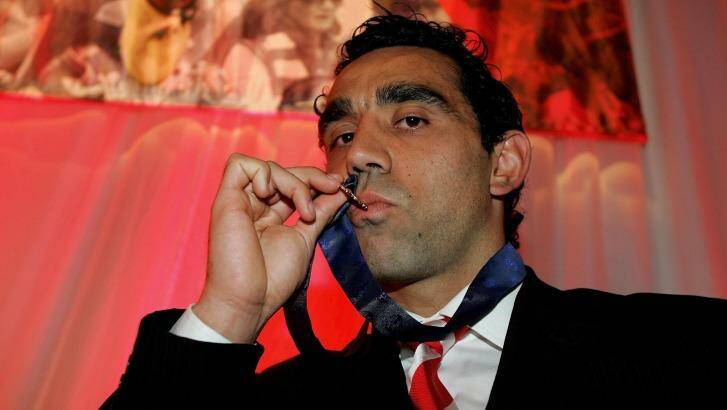 Adam Goodes with the 2006 Brownlow Medal. Photo: John Donegan