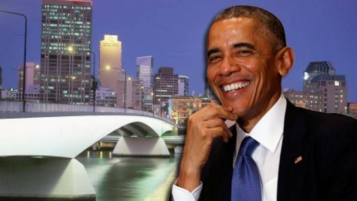 President of the USA Barack Obama, featured in front of Brisbane's Victoria Bridge. Photo: Digital composite