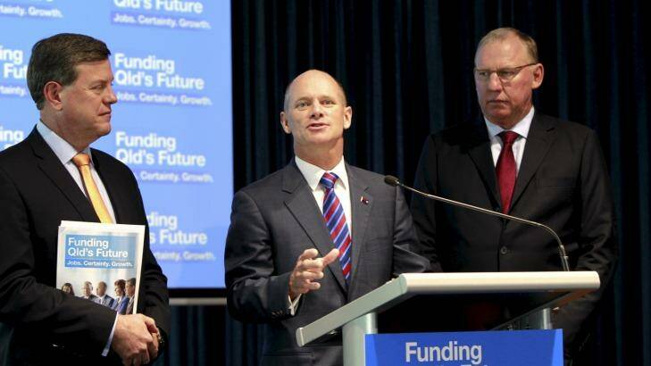 Premier Campbell Newman with Treasurer Tim Nicholls and deputy Jeff Seeney.  Photo: Renee Melides