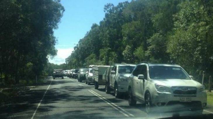 Traffic banks up at the Noosa Ferry as holidaymakers return home from the Easter break. Photo: Supplied