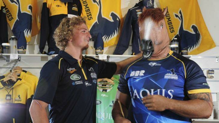 Albert Anae, right, isn't horsing around when he says playing for the Wallabies is one of his goals. Photo: Graham Tidy